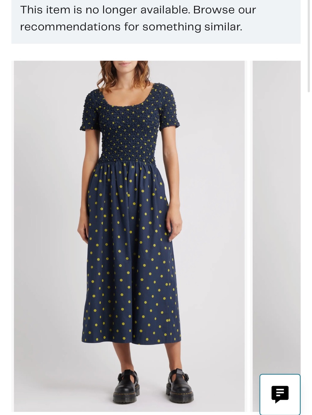 Smocked Navy Midi Dress with Yellow Polka Dots